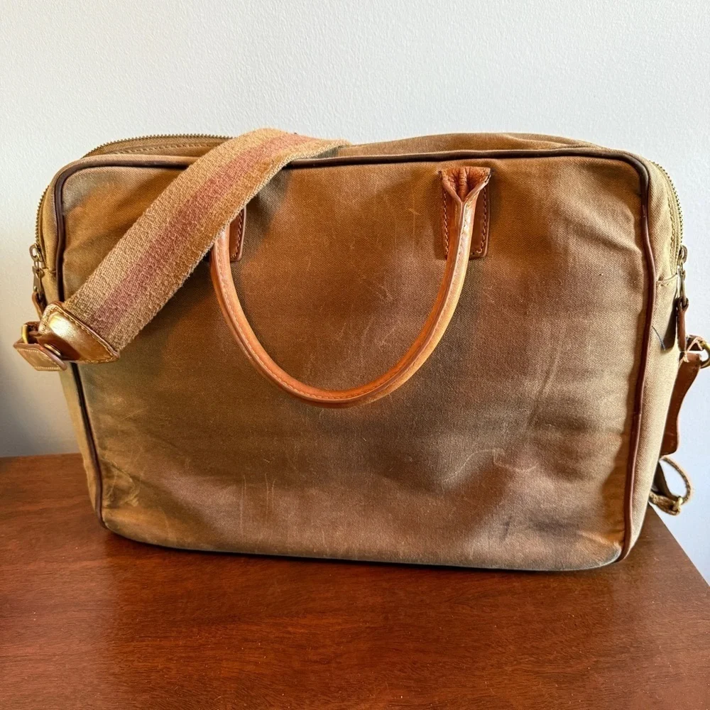 Mulholland Tan and Brown Laptop Bag with Canvas and Leather Design